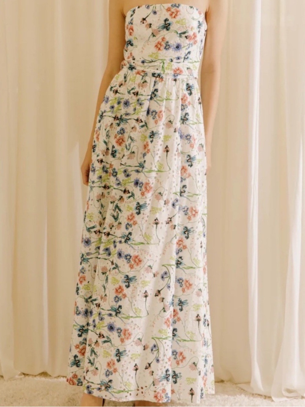 Storia Floral Eyelet Maxi Dress - Strapless